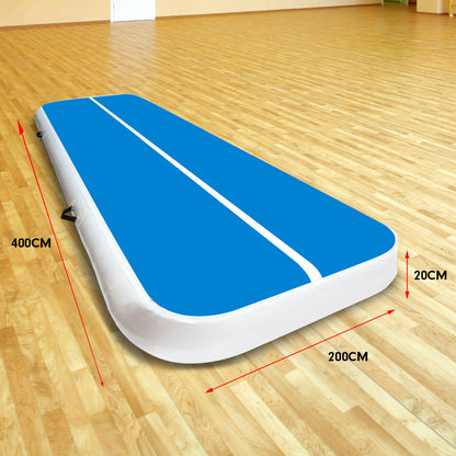 Powertrain Airtrack 20cm Thick 4m x 2m Inflatable Gymnastics Tumbling Mat Air Track - Blue
