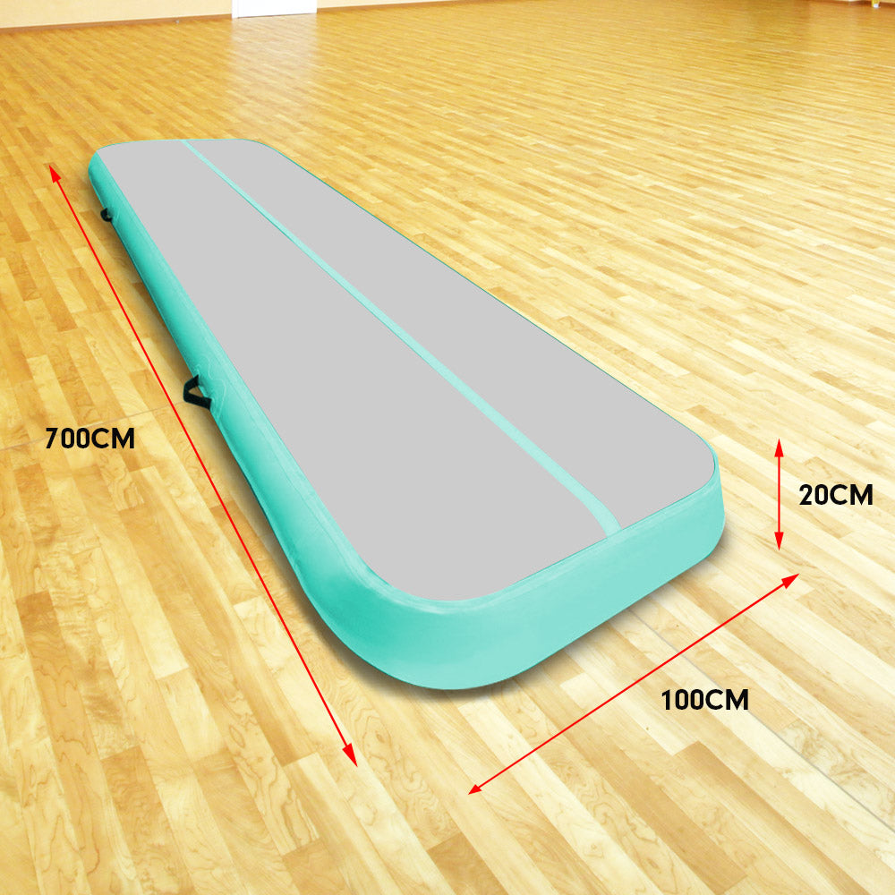 Powertrain Airtrack 20cm Thick 7m x 1m Inflatable Gymnastics Tumbling Mat Air Track - Mint Green