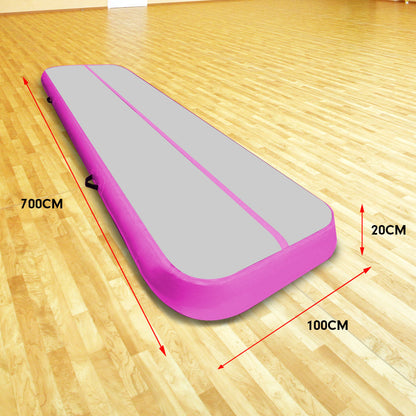 Powertrain Airtrack 20cm Thick 7m x 1m Inflatable Gymnastics Tumbling Mat Air Track - Pink