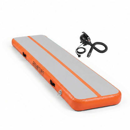 Powertrain 3m x 1m Inflatable Air Track 20cm Thick Gymnastics Exercise Tumbling Mat in Grey Orange with Electric Pump