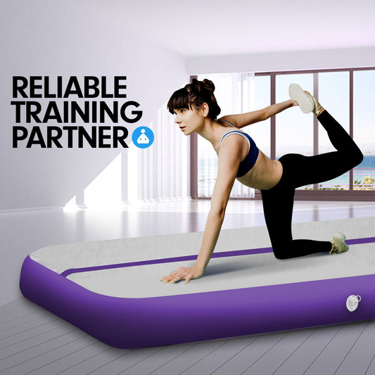 Powertrain Airtrack 20cm Thick 3m x 1m Inflatable Gymnastics Tumbling Mat Air Track - Purple