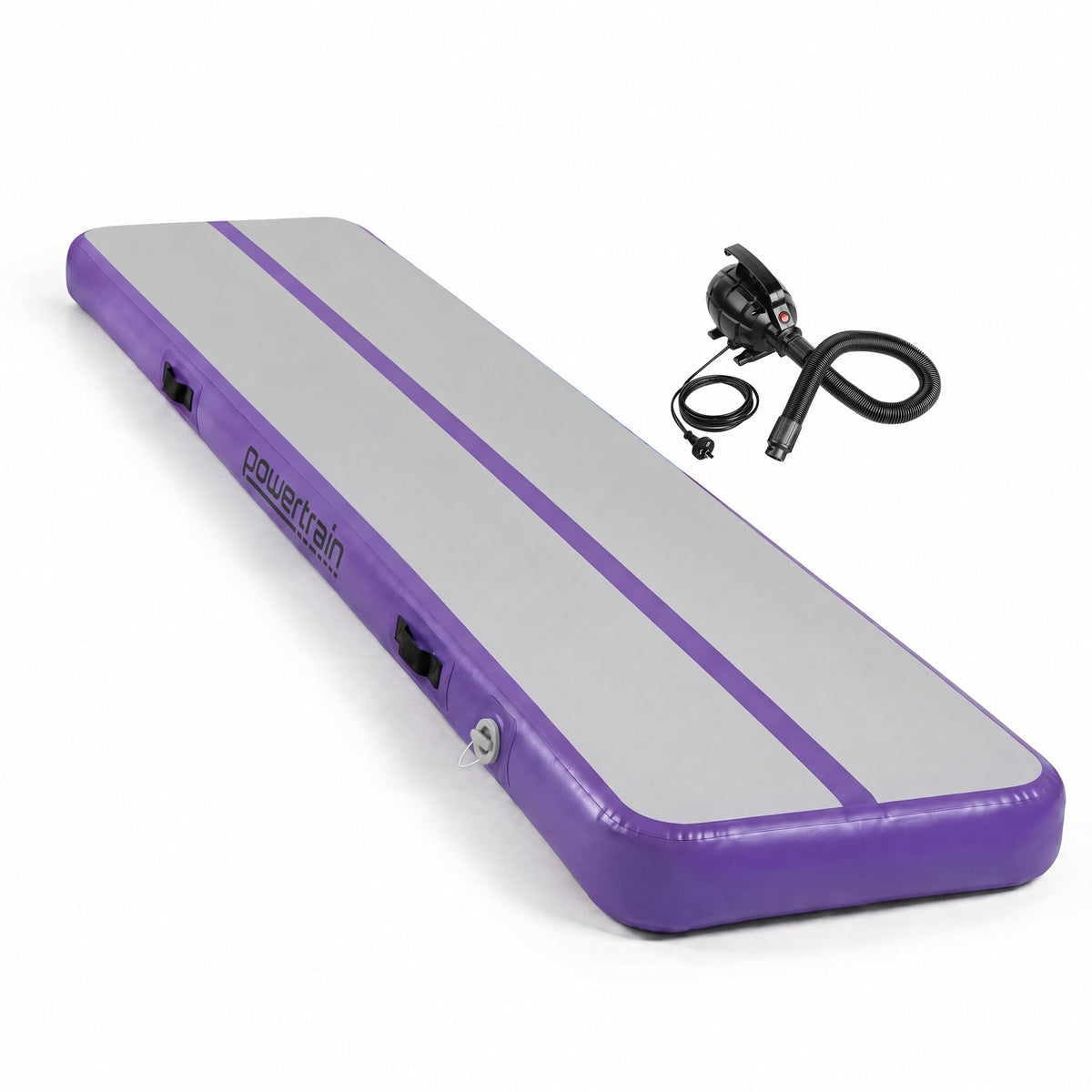Powertrain 5m x 1m Inflatable Air Track 20cm Thick Gymnastics Exercise Tumbling Mat in Grey Purple with Electric Pump