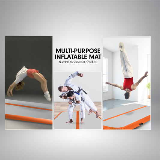Powertrain Airtrack 20cm Thick 5m x 1m Inflatable Gymnastics Tumbling Mat Air Track - Orange