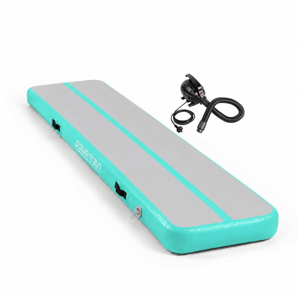 Powertrain 3m x 1m Inflatable Air Track 20cm Thick Gymnastics Exercise Tumbling Mat in Green with Electric Pump