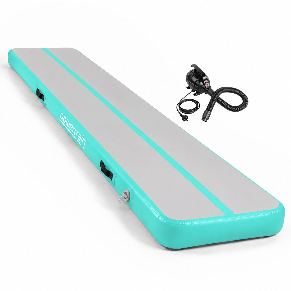 Powertrain 6m x 1m Inflatable Air Track 20cm Thick Gymnastics Exercise Tumbling Mat in Green with Electric Pump