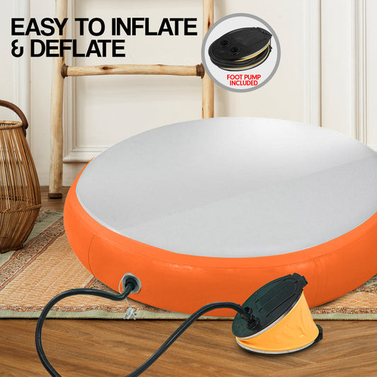 Powertrain 20cm Thick 1m Airtrack Spot Round Inflatable Gymnastics Tumbling Mat Air Track - Orange
