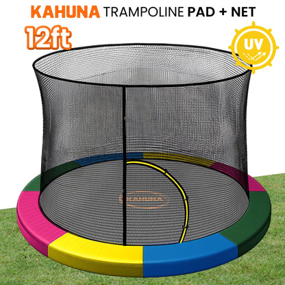 Kahuna 12ft Trampoline Pad and Net in Rainbow
