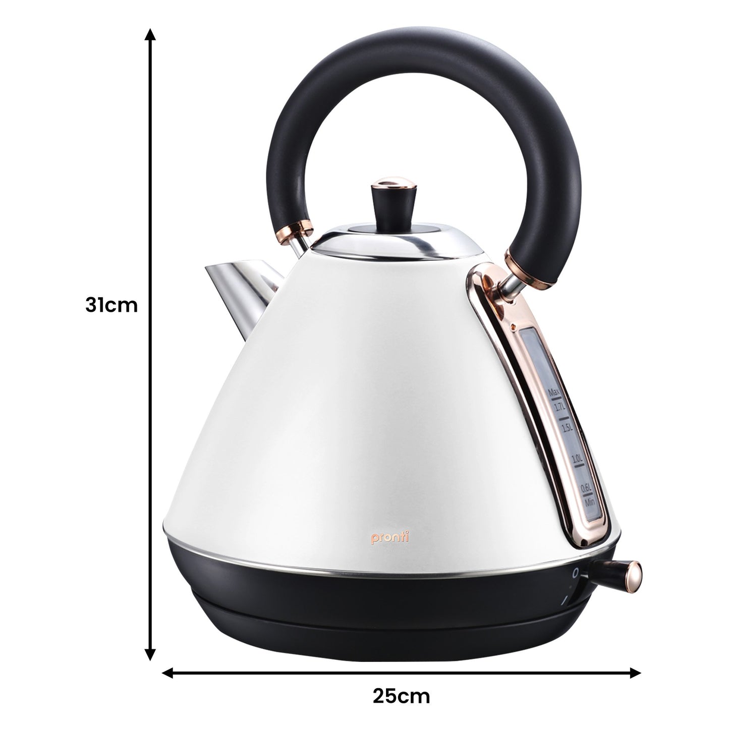 Pronti Breakfast Set with Rose Gold Kettle & Toaster with 1.25L Espresso Machine - White