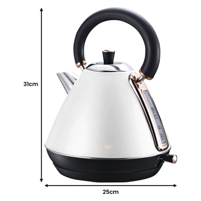 Pronti Breakfast Set with Rose Gold Kettle & Toaster with 1.25L Espresso Machine - White