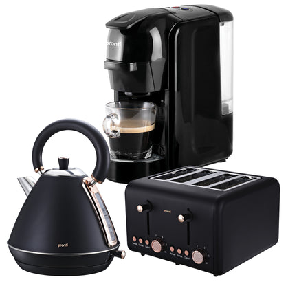 Pronti 3-in-1 Breakfast Set Kettle, 4-Slice Toaster and Pronti HomeMaid Coffee Machine Appliance Combo in Black