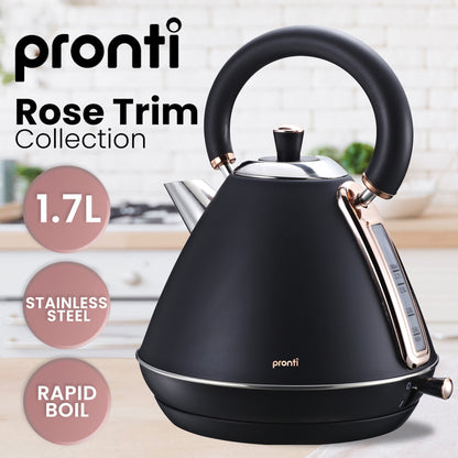 Pronti 3-in-1 Breakfast Set Kettle, 4-Slice Toaster and Pronti HomeMaid Coffee Machine Appliance Combo in Black