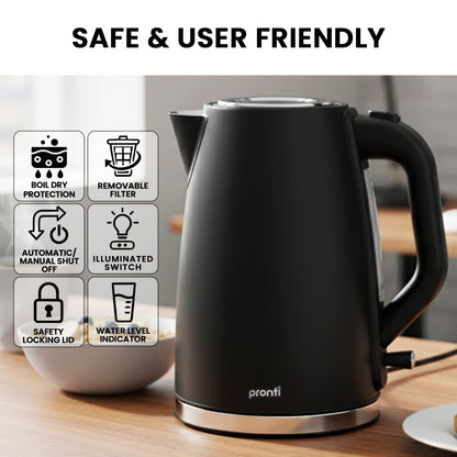 Pronti Silver Noir Collection 1.7L Electric Kettle