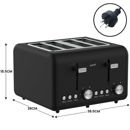 Pronti Silver Noir Collection 4 Slice Toaster and Kettle Bundle