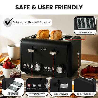 Pronti Silver Noir Collection 4 Slice Toaster and Kettle Bundle