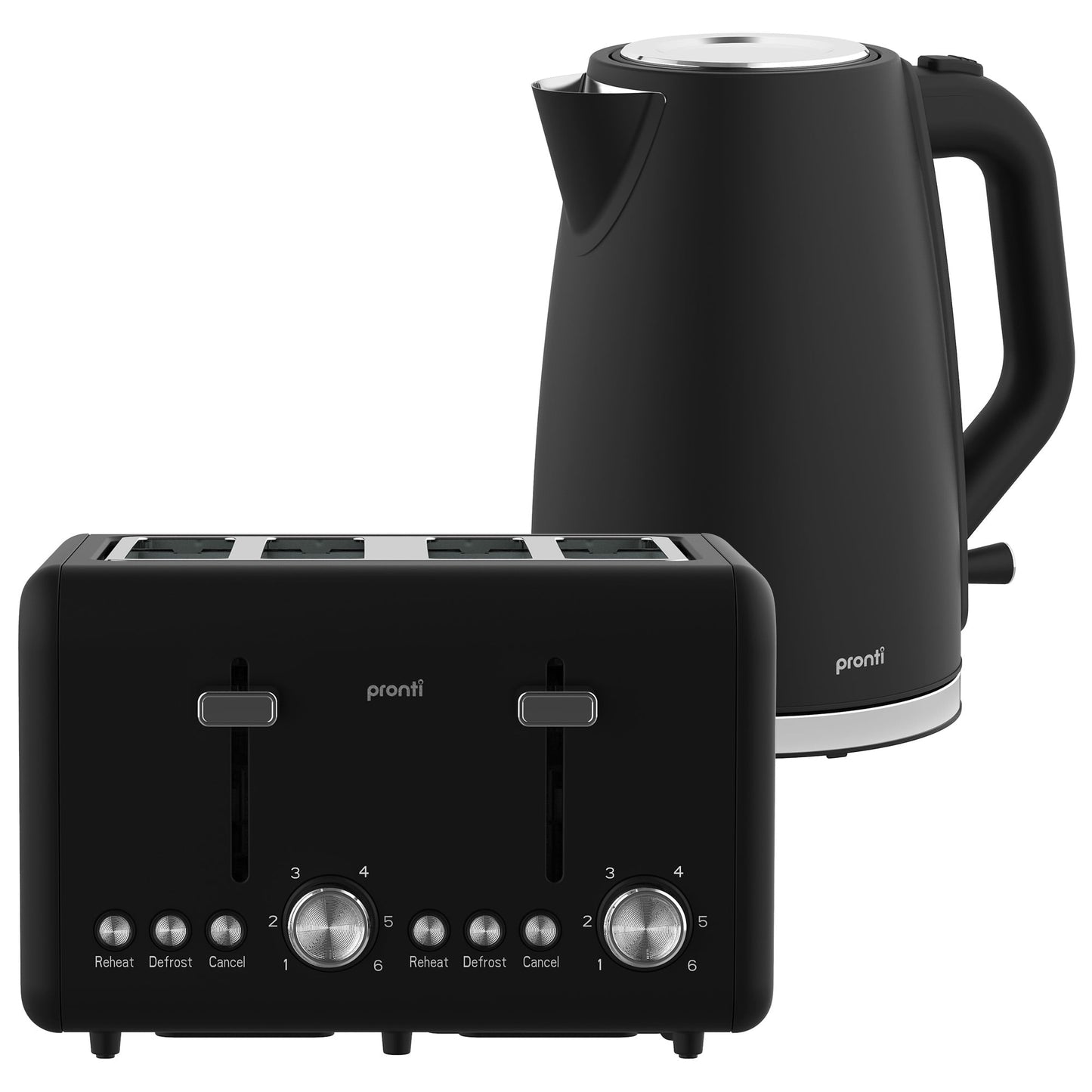 Pronti Silver Noir Collection 4 Slice Toaster and Kettle Bundle