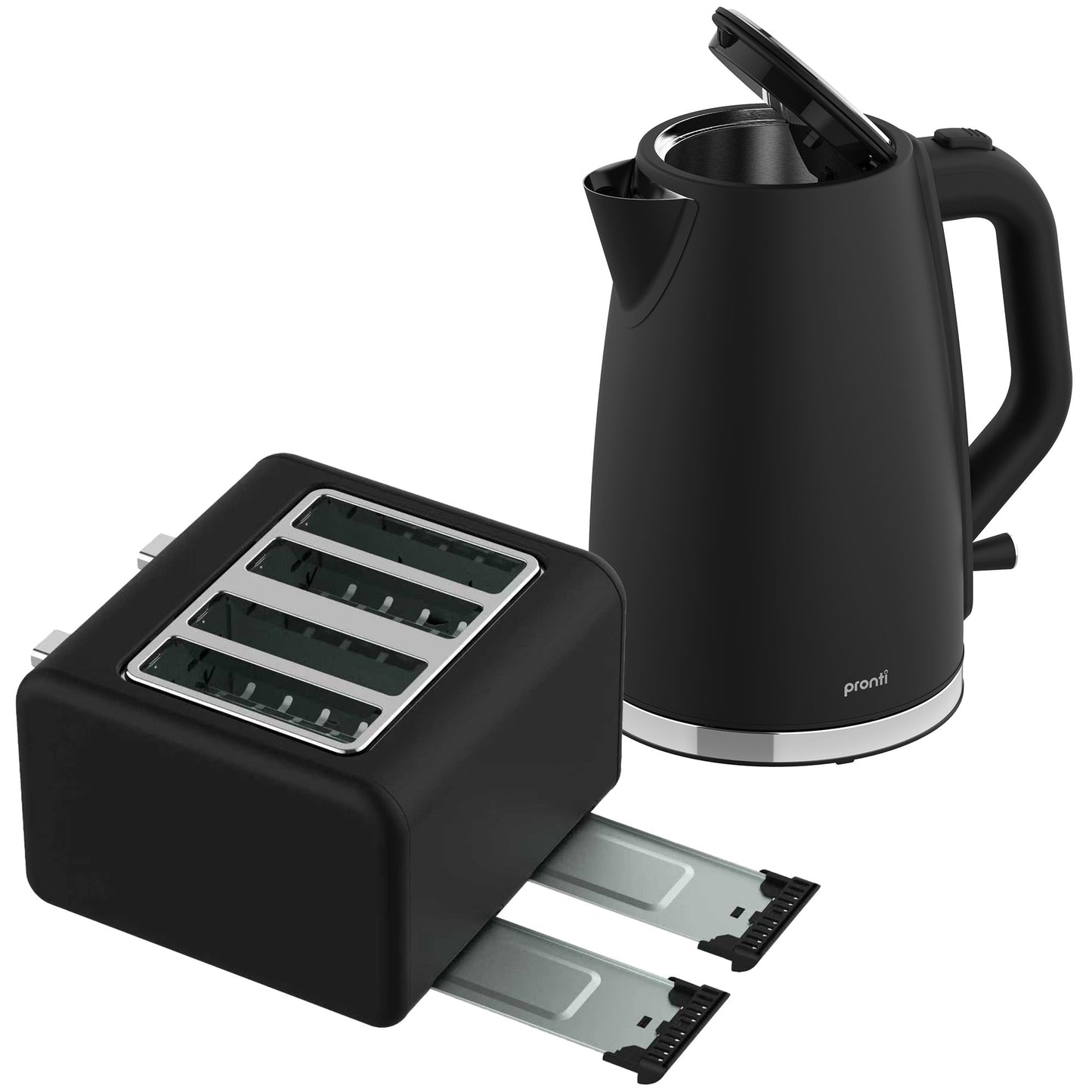 Pronti Silver Noir Collection 4 Slice Toaster and Kettle Bundle