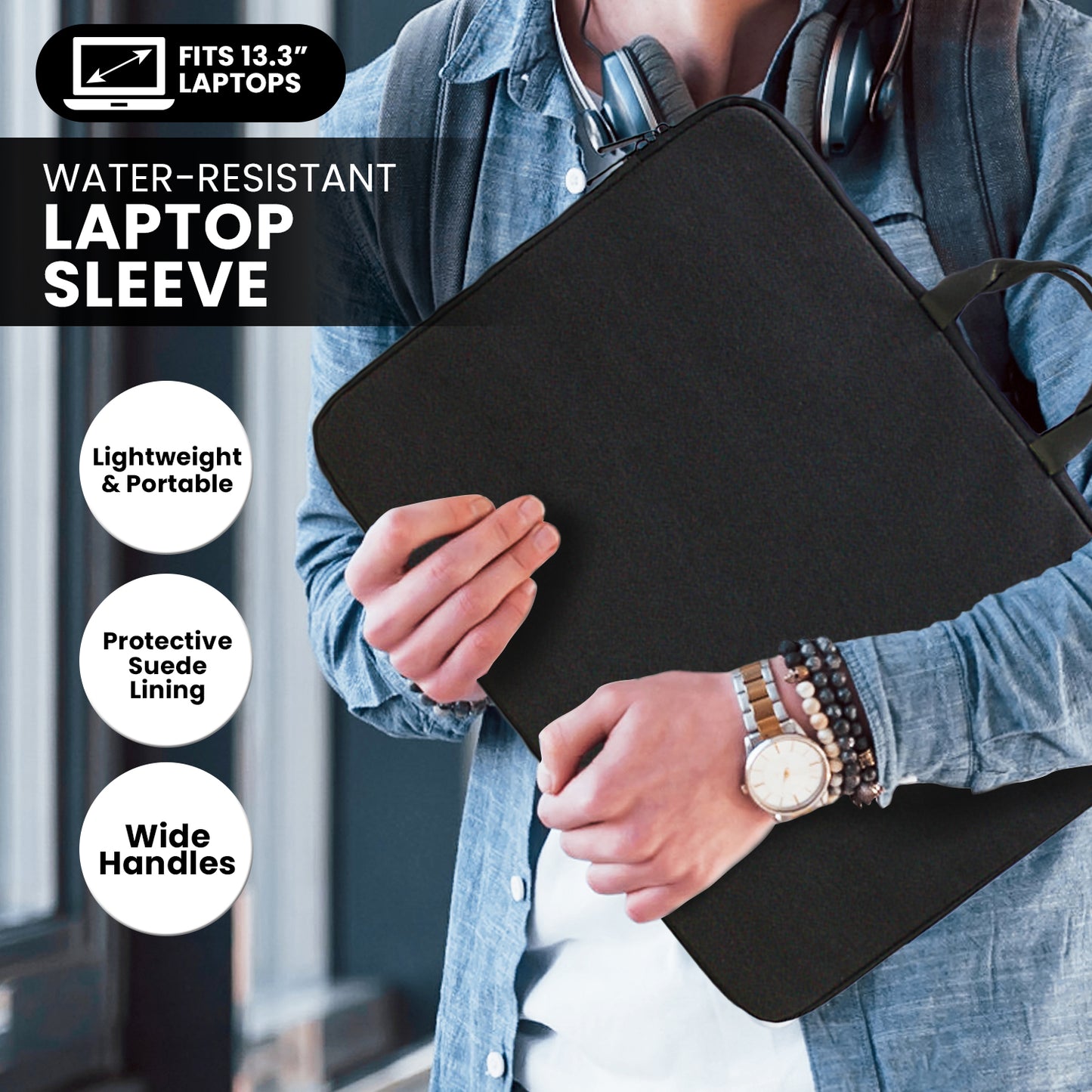 Water-Resistant Laptop Sleeve Bag for 13.3” Laptops