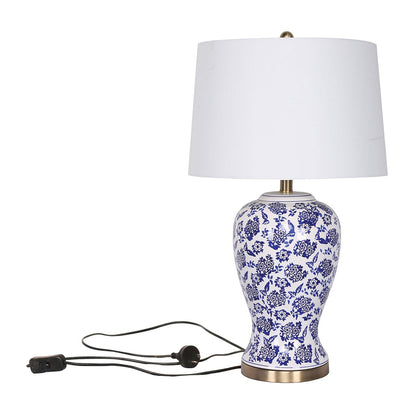 Sarantino Hand-Painted Floral Ceramic Table Lamp with Cotton Drum Shade Bedside Light for Bedroom Living Room