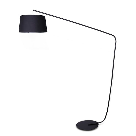 Sarantino Black Metal Arc Floor Lamp with Linen Taper Shade, Mid-Century Modern Tall Standing Light for Living Room