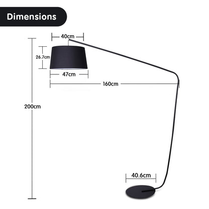 Sarantino Black Metal Arc Floor Lamp with Linen Taper Shade, Mid-Century Modern Tall Standing Light for Living Room