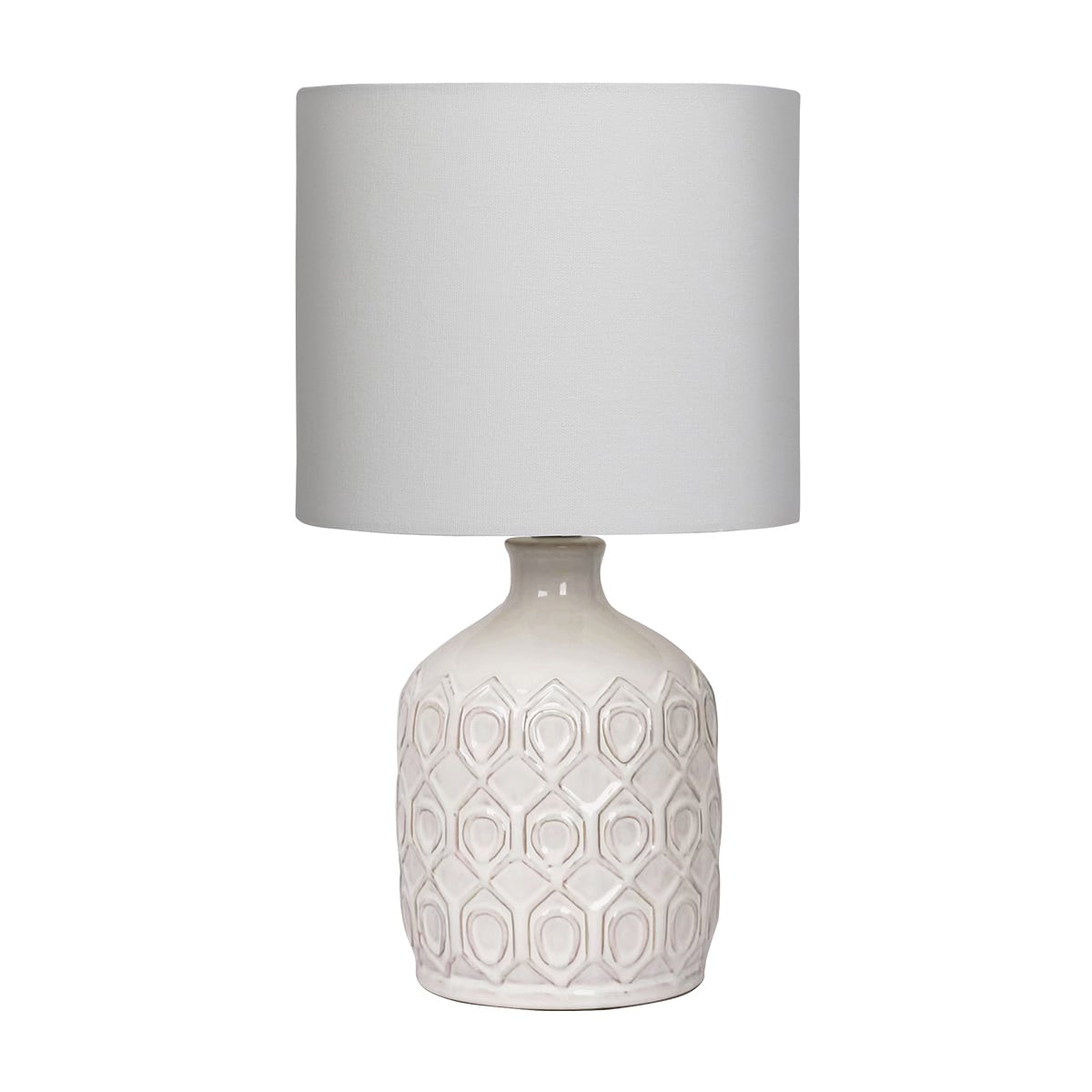 Sarantino Cream Ceramic Table Lamp with White Fabric Shade, Antique Herringbone Patterned Bedside Light