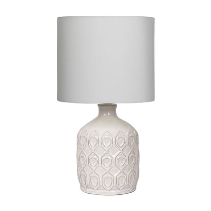 Sarantino Cream Ceramic Table Lamp with White Fabric Shade, Antique Herringbone Patterned Bedside Light