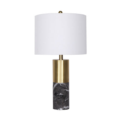 Sarantino Modern Faux Black Marble Table Lamp with Gold Brass Base & White Fabric Drum Shade