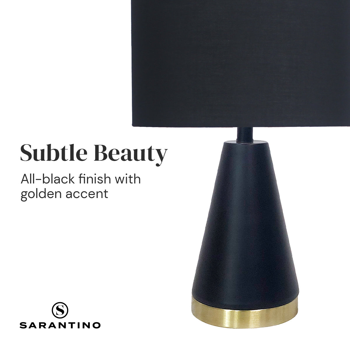 Sarantino Black and Gold Metal Table Lamp with Fabric Shade Modern Bedside Desk Light for Living Room Bedroom
