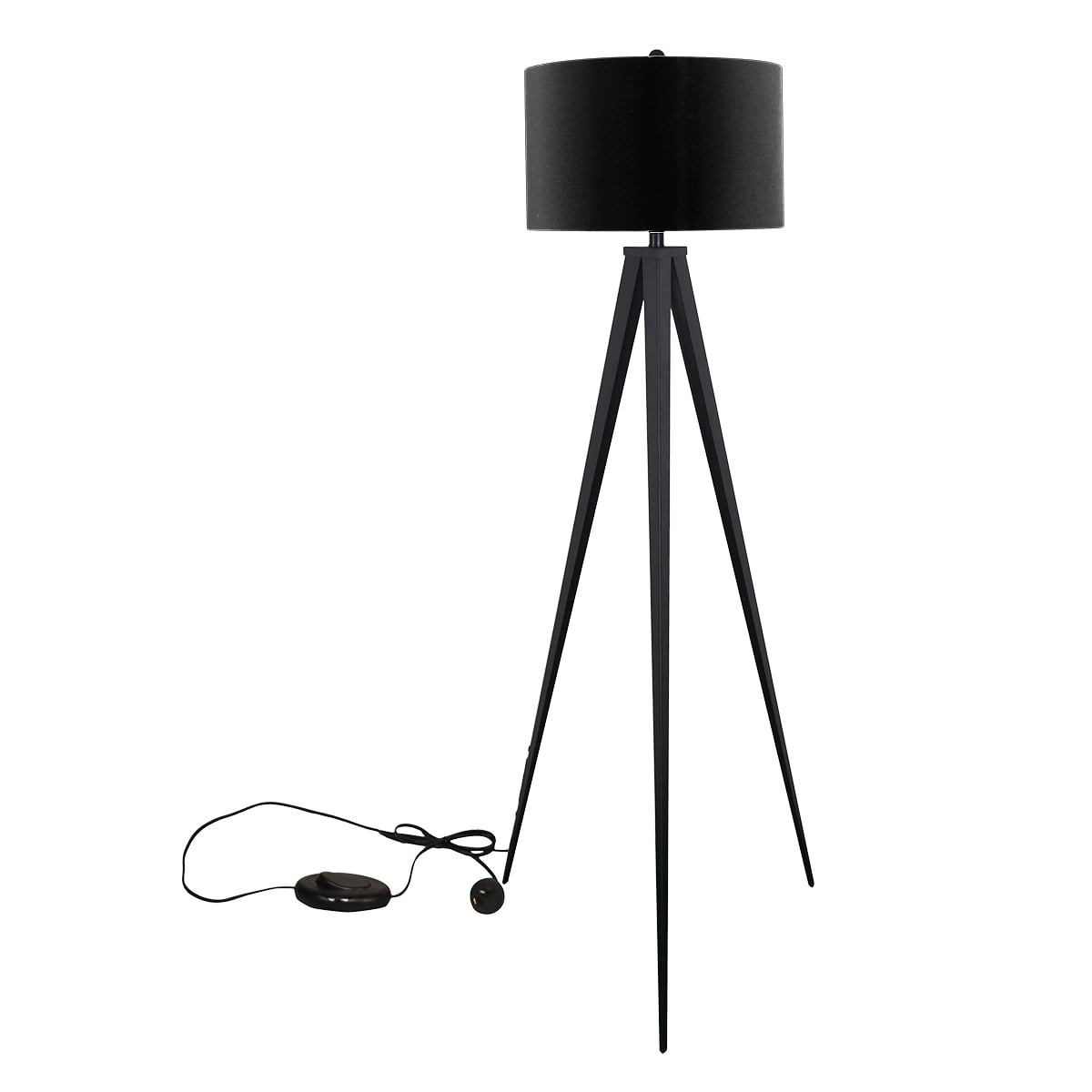 Sarantino Modern Tripod Floor Lamp Black Fabric Shade Standing Light for Living Room Bedroom Office Foot Switch