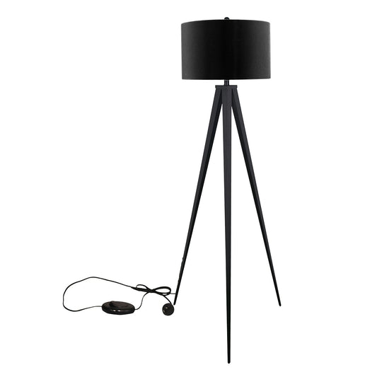 Sarantino Modern Tripod Floor Lamp Black Fabric Shade Standing Light for Living Room Bedroom Office Foot Switch