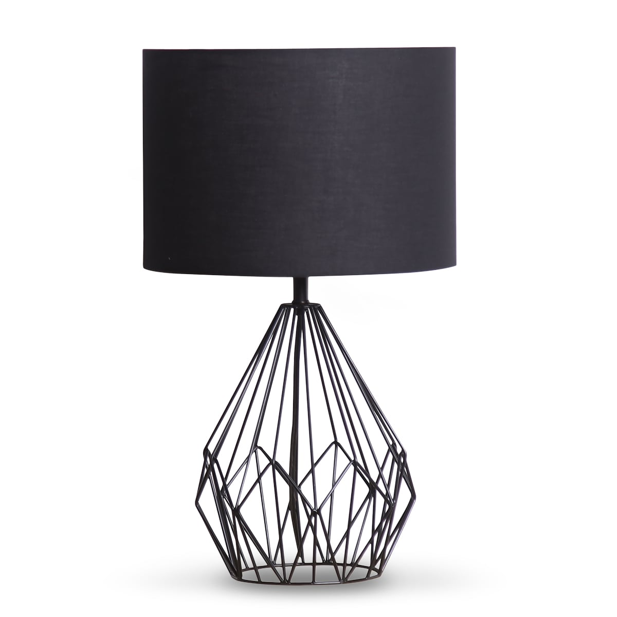 Sarantino Modern Black Metal Wire Table Lamp with Black Drum Shade Geometric Bedside Desk Lamp for Living Room
