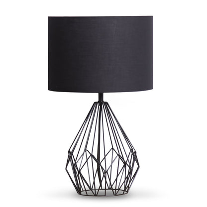 Sarantino Modern Black Metal Wire Table Lamp with Black Drum Shade Geometric Bedside Desk Lamp for Living Room