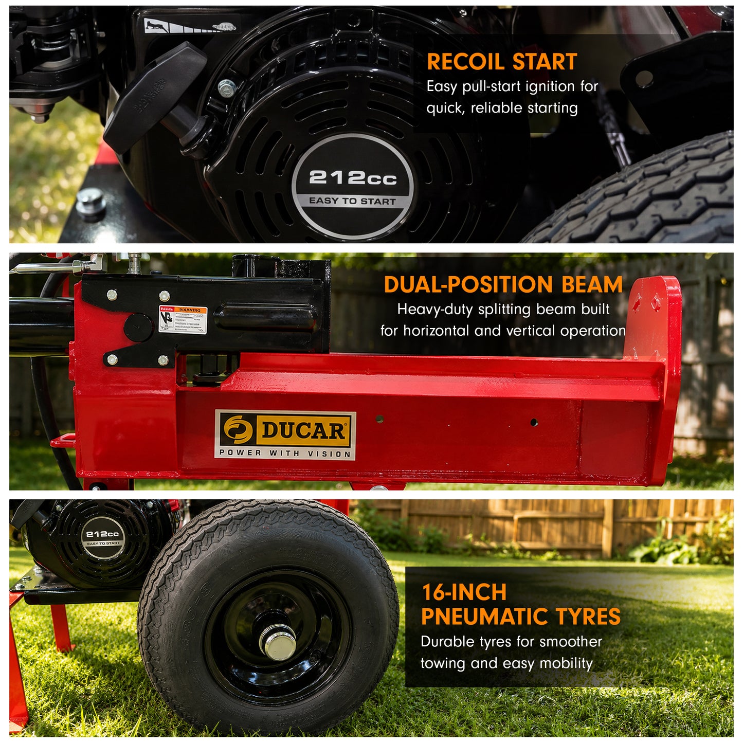 Ducar 32T Petrol Log Splitter with 212cc OHV Engine 8.5s Cycle Time