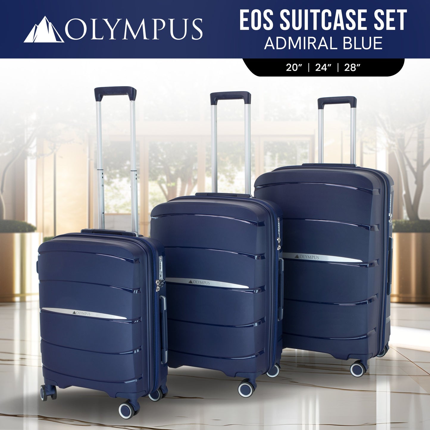 Olympus 3PC Eos Luggage Set ABS+PC Hard Shell Trolley Suitcase - Blue