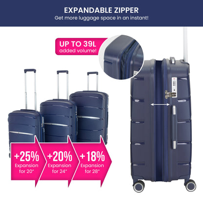 Olympus 3PC Eos Luggage Set ABS+PC Hard Shell Trolley Suitcase - Blue