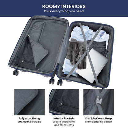 Olympus 3PC Eos Luggage Set ABS+PC Hard Shell Trolley Suitcase - Blue