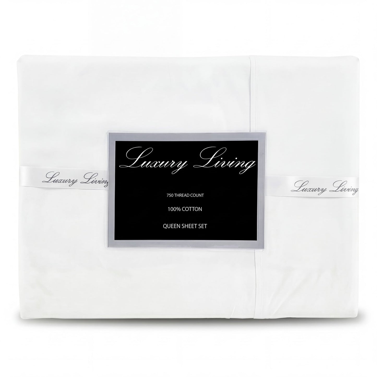 750 Thread Count Pure Cotton Queen Bed Sheet Set 4 Piece Gift Pack - White