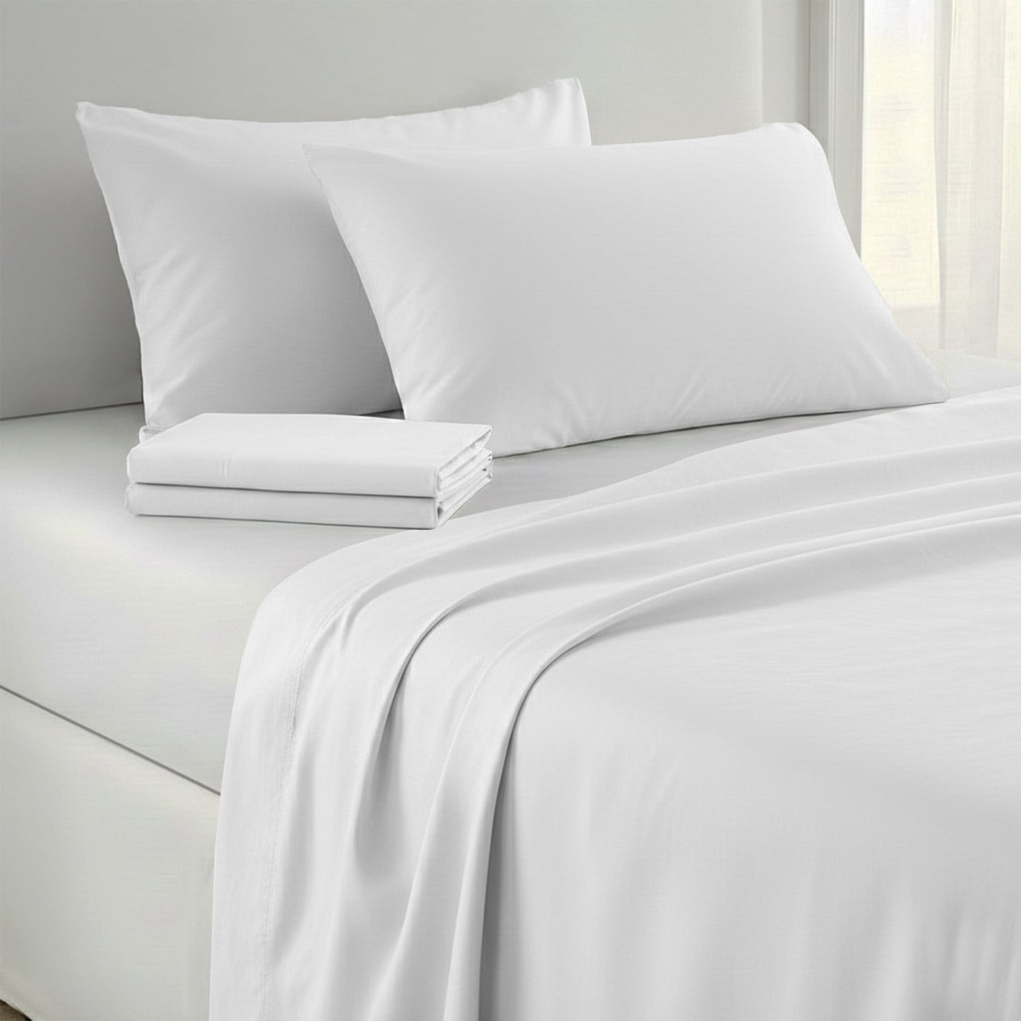 750 Thread Count Pure Cotton Queen Bed Sheet Set 4 Piece Gift Pack - White
