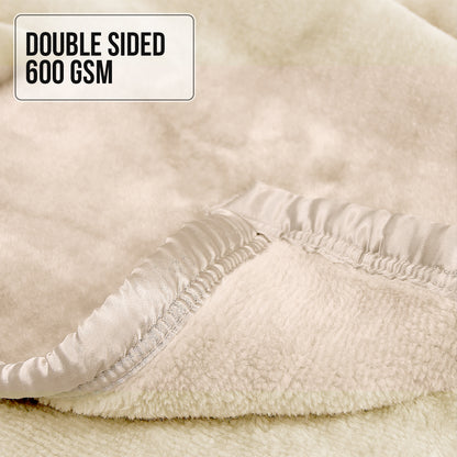 Laura Hill 600GSM Faux Mink Blanket Double-Sided Queen Size - Beige