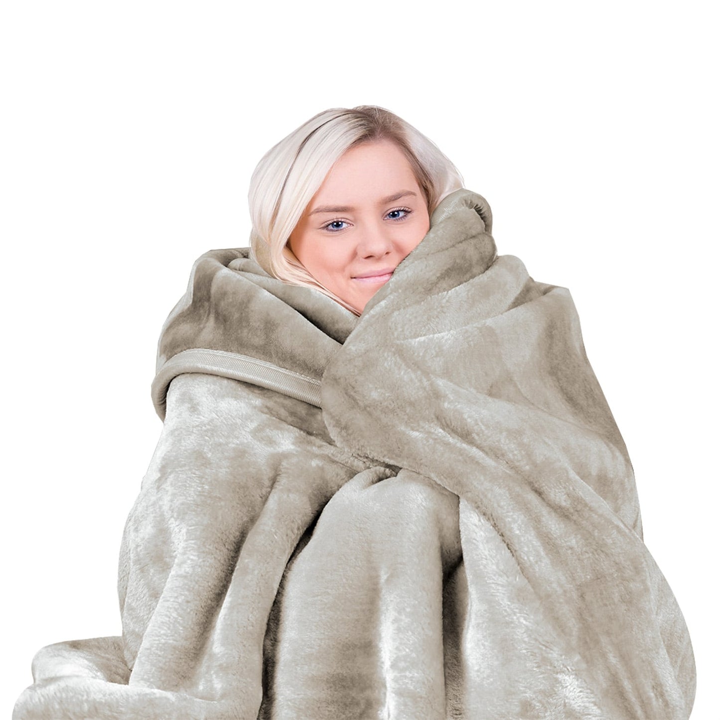 Laura Hill 600-GSM Mink Blanket Queen Size Double-Sided Soft Plush Bed Faux Throw Rug Beige