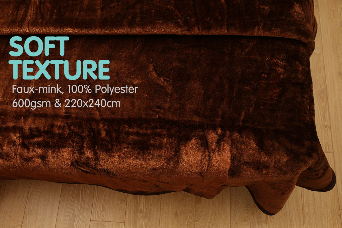 Laura Hill 600GSM Large Double-Sided Faux Mink Blanket - Chocolate