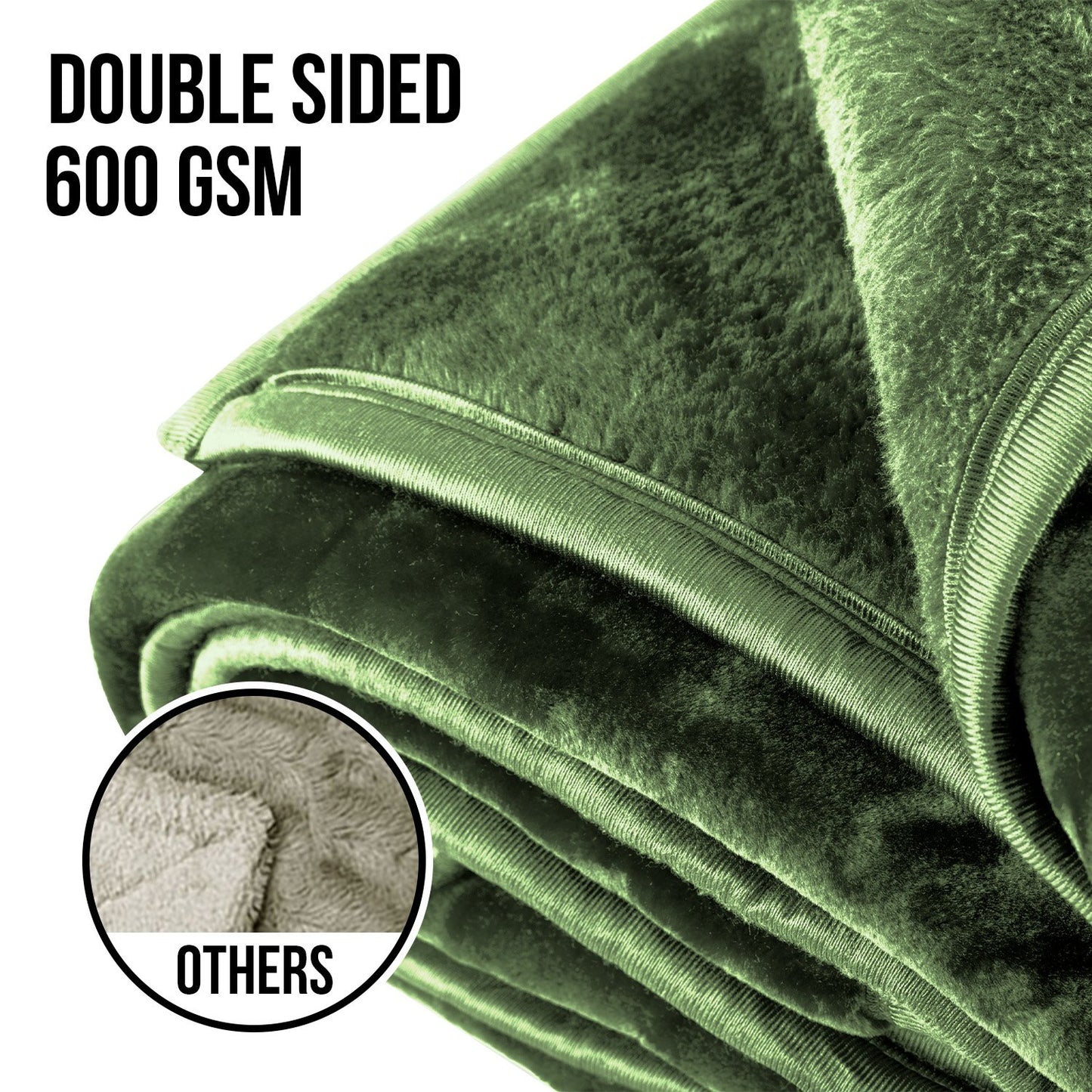 Laura Hill 600GSM Double-Sided Queen Size Faux Mink Blanket - Green