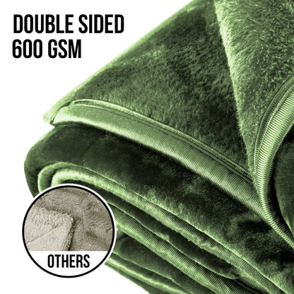 Laura Hill 600GSM Double-Sided Queen Size Faux Mink Blanket - Green
