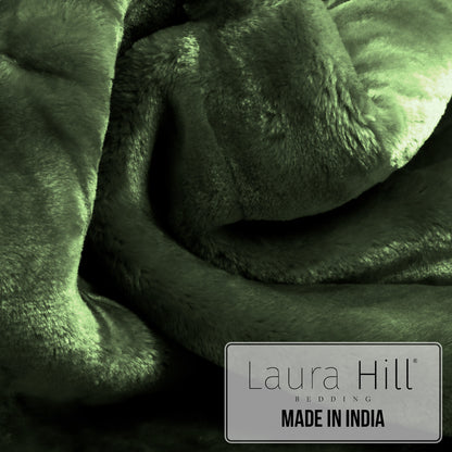 Laura Hill 600GSM Double-Sided Queen Size Faux Mink Blanket - Green