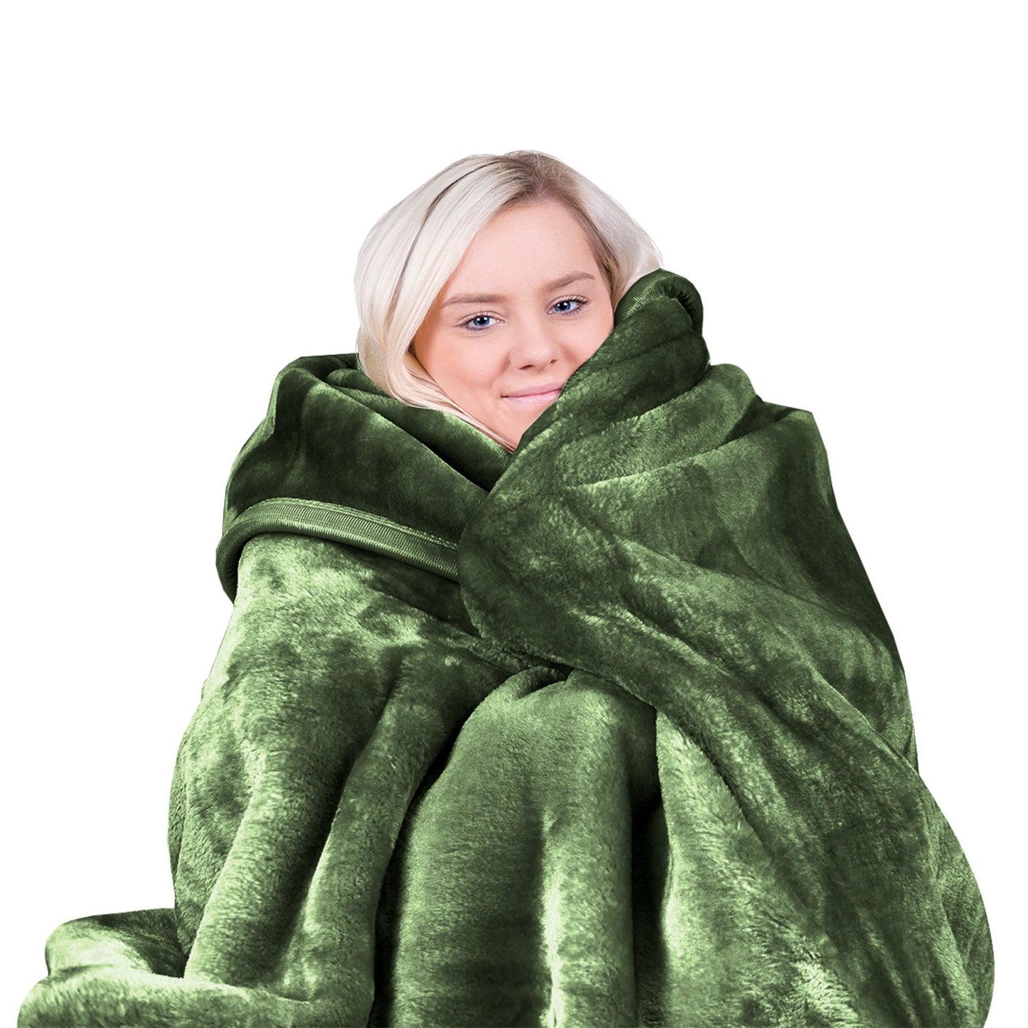 Laura Hill 600GSM Double-Sided Queen Size Faux Mink Blanket - Green