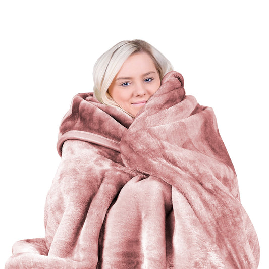 Laura Hill 600-GSM Mink Blanket Queen Size Double-Sided Soft Plush Bed Faux Throw Rug Wine Pink