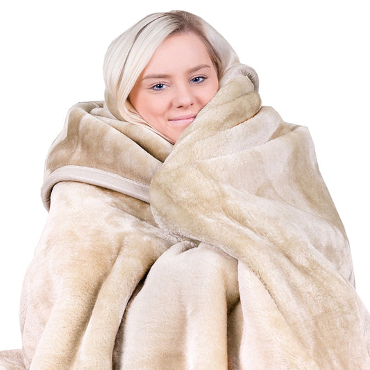 Laura Hill 800-GSM Mink Blanket Queen Size Double-Sided Soft Plush Bed Faux Throw Rug Beige
