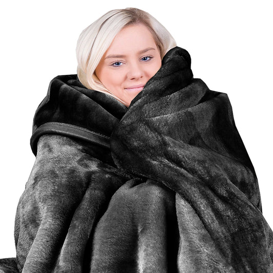 Laura Hill 800-GSM Mink Blanket Queen Size Double-Sided Soft Plush Bed Faux Throw Rug Black