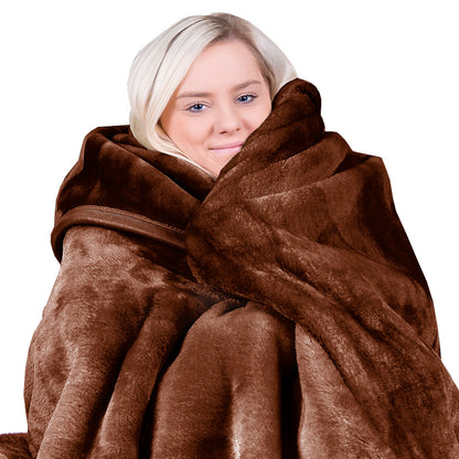 Laura Hill 600-GSM Mink Blanket Queen Size Double-Sided Soft Plush Bed Faux Throw Rug Wine Chocolate