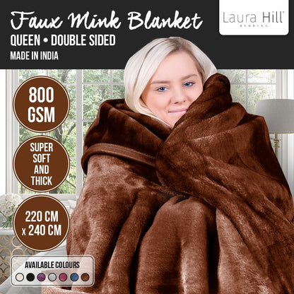 Laura Hill 800-GSM Mink Blanket Queen Size Double-Sided Soft Plush Bed Faux Throw Rug Chocolate